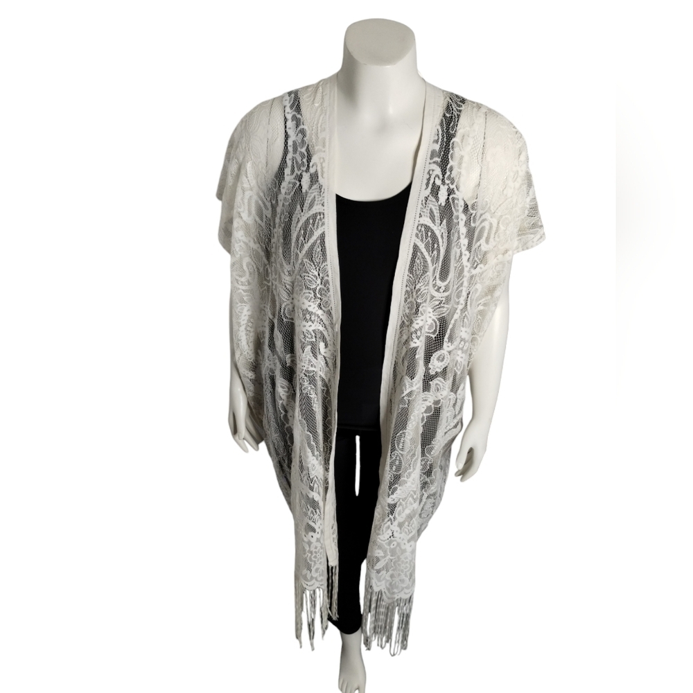 David & Young‎ Women's Lace Paisley Boho Fringe Cardigan Kimono Cottagecore L
